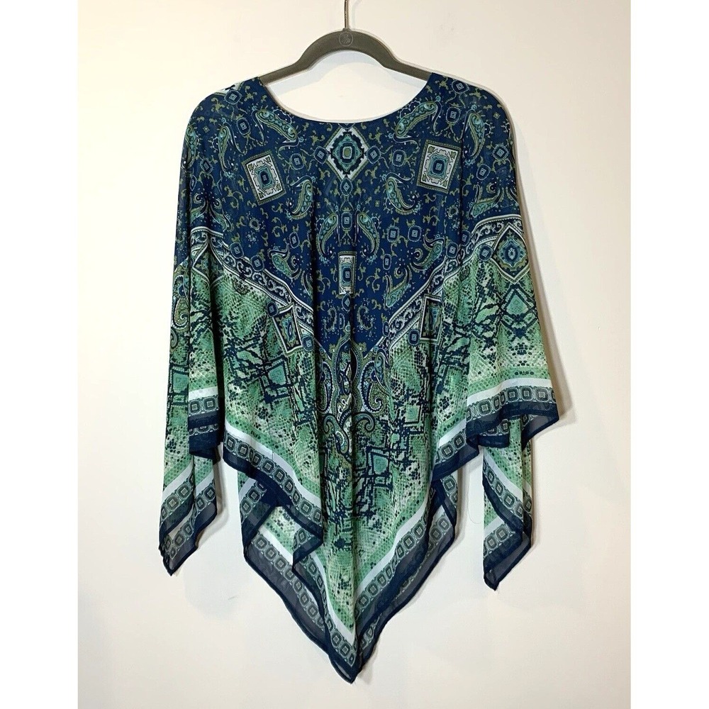 Dana Buchman Flowy Poncho + Camisole Womens XS Boho 2 Piece Set Blue Paisley - Picture 2 of 12
